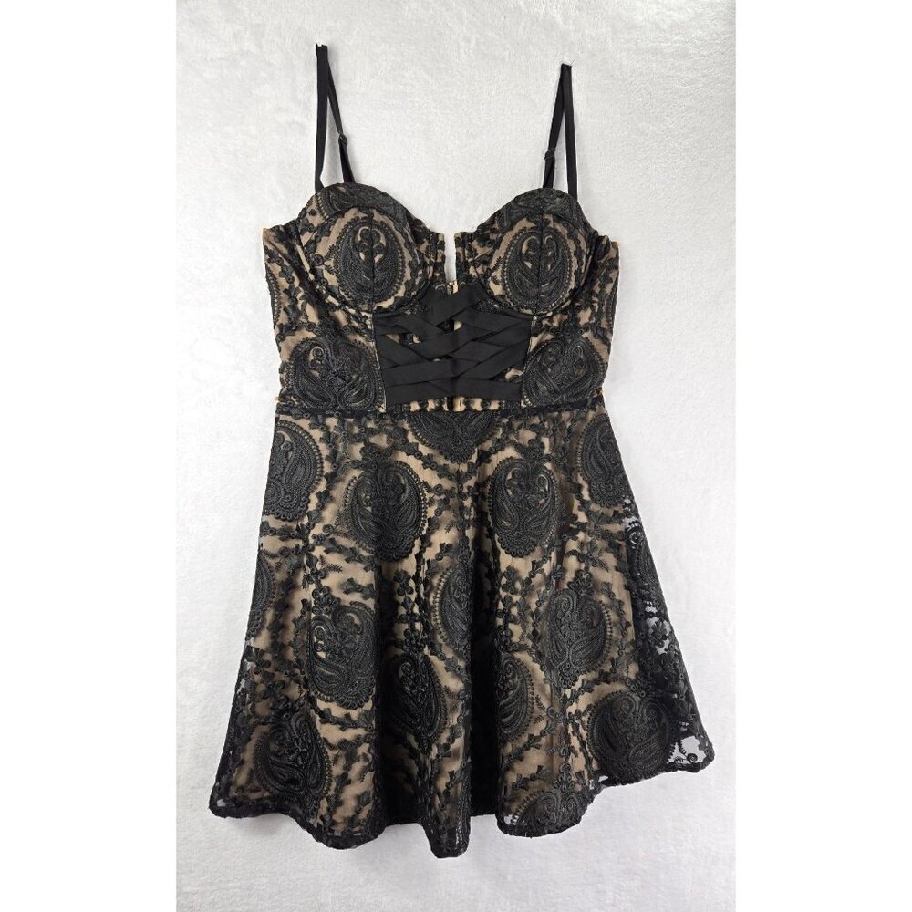 Black Lace Formal Mini Dress BeBe X Naven Corset Bustier Spaghetti Straps Victor